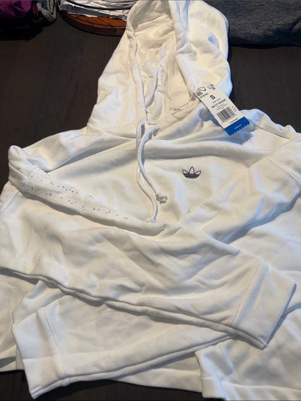 adidas White Hoodie with Small Trefoil Logo